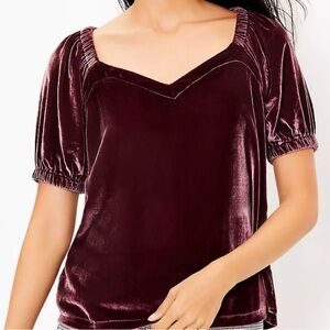 LOFT Velvet Puff Sleeve Blouse - Rich Burgundy